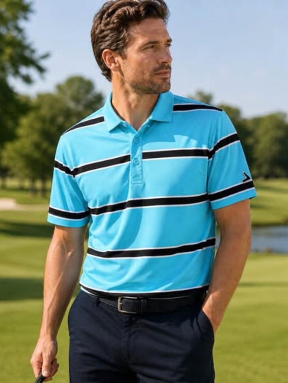 Callaway Polo Shirt Mens Size Large Opti Dri Golf Top Short Sleeve Blue Striped